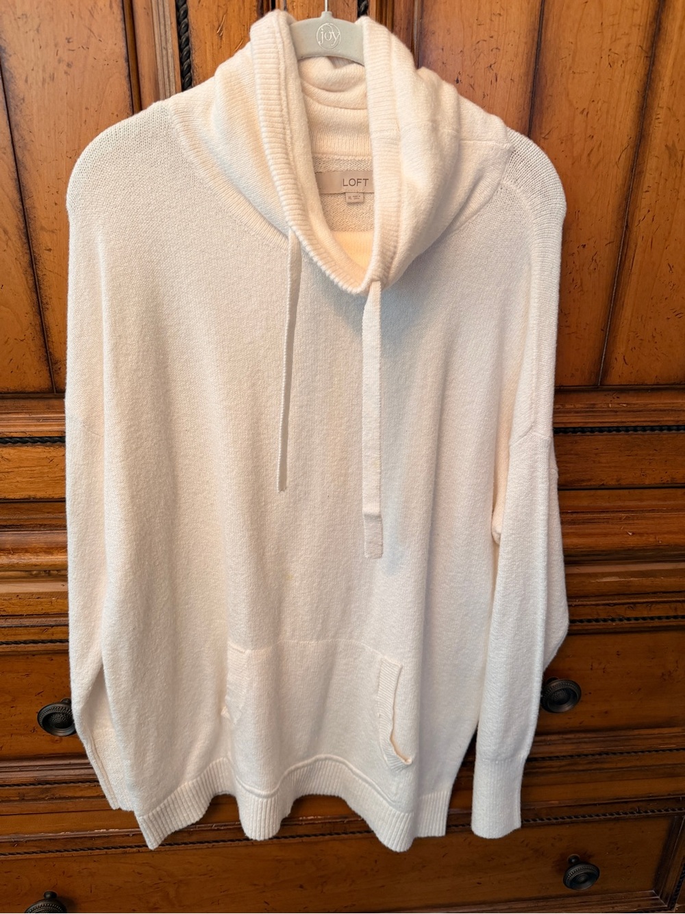 LOFT Cream Shawl-Collar Pullover Hoodie Sweater